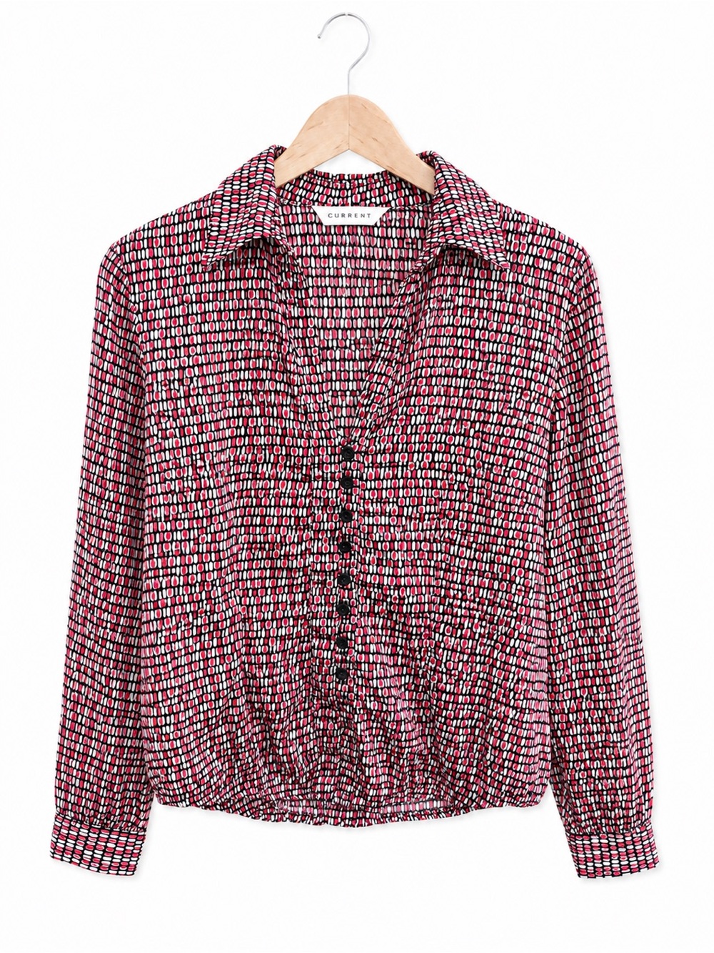 CURRENT Vintage Satin Geometric Pattern Button-Down Long Sleeve Blouse Size M